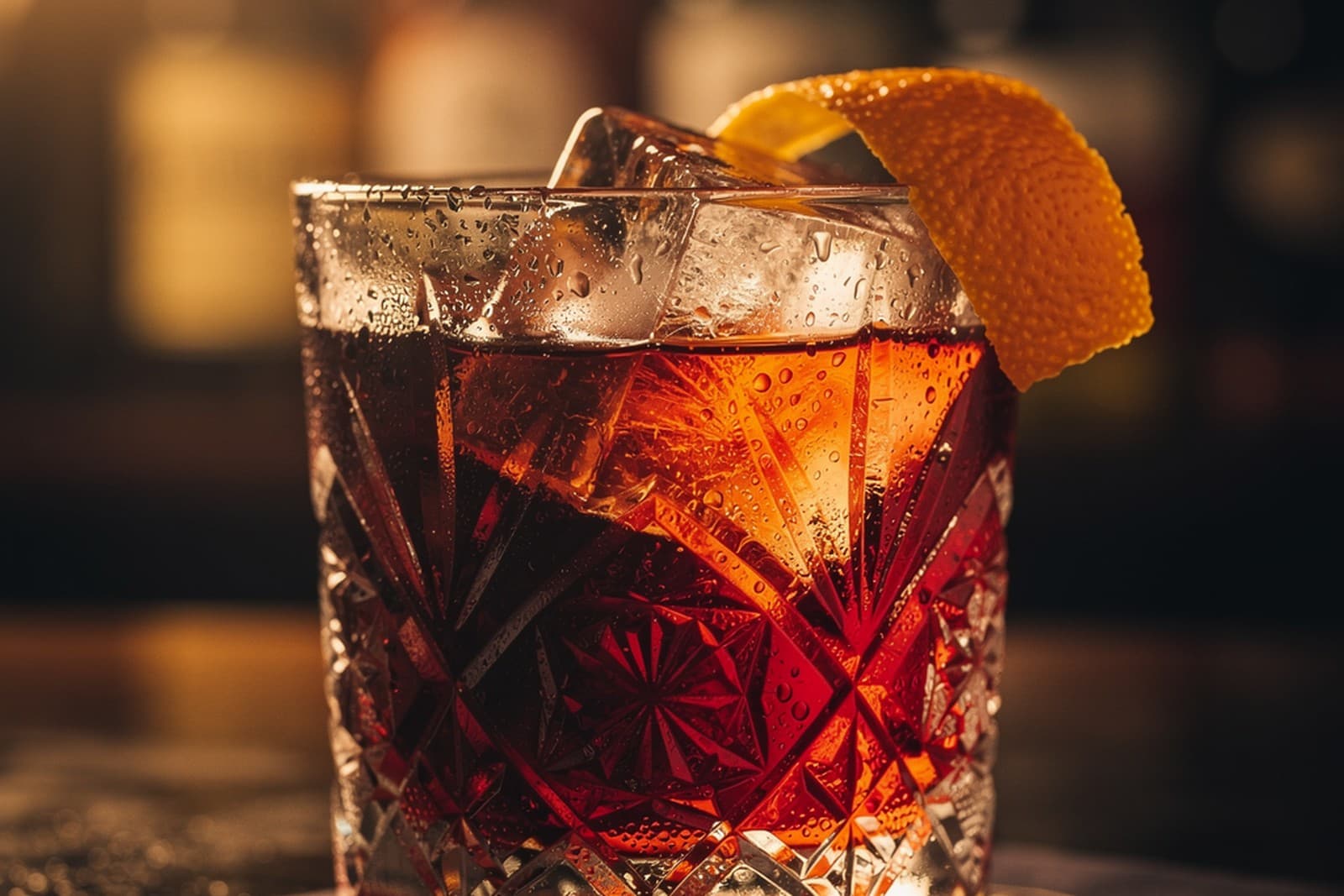 Negroni con ghiaccio e scorza d'arancia